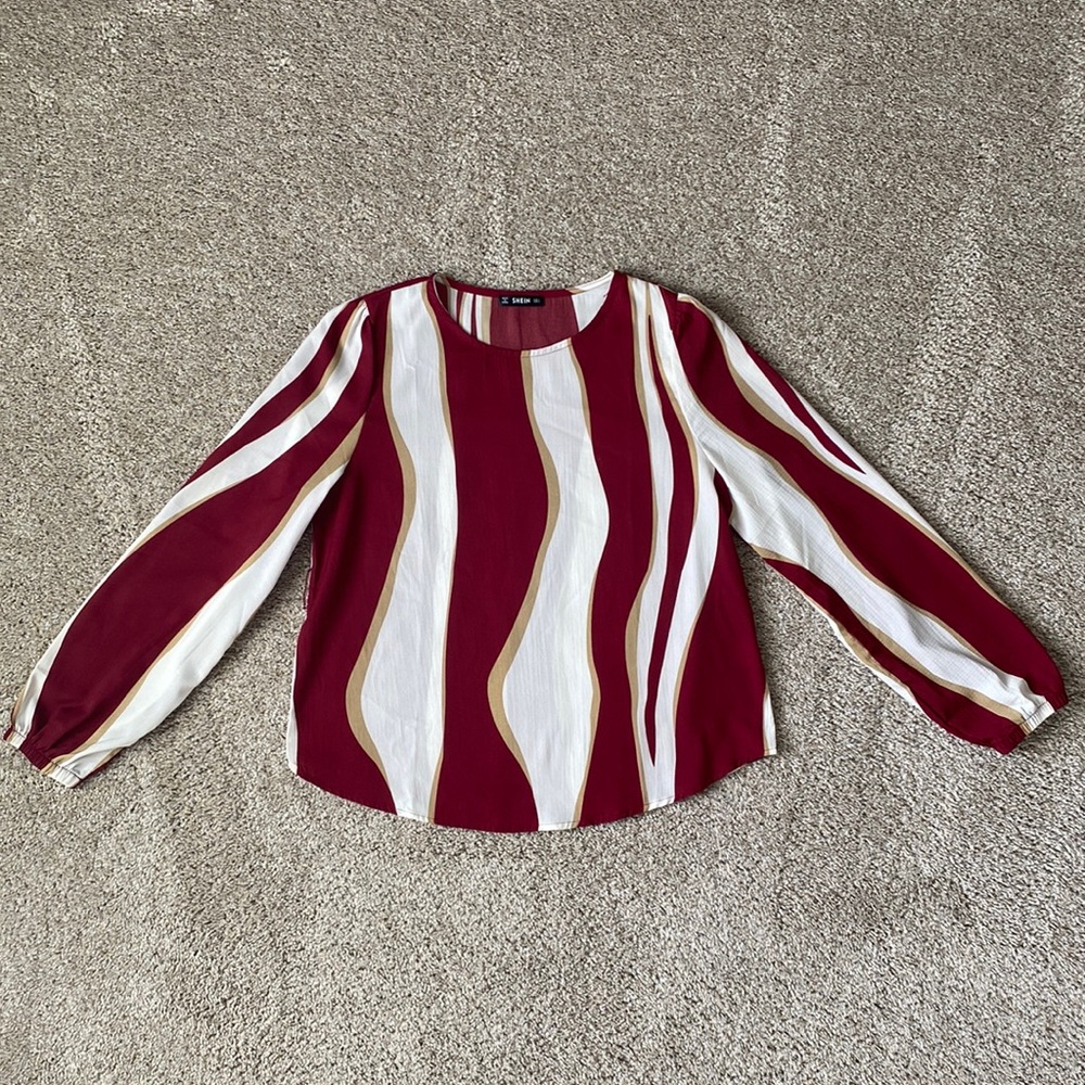 Shein Striped Tie Waist Blouse